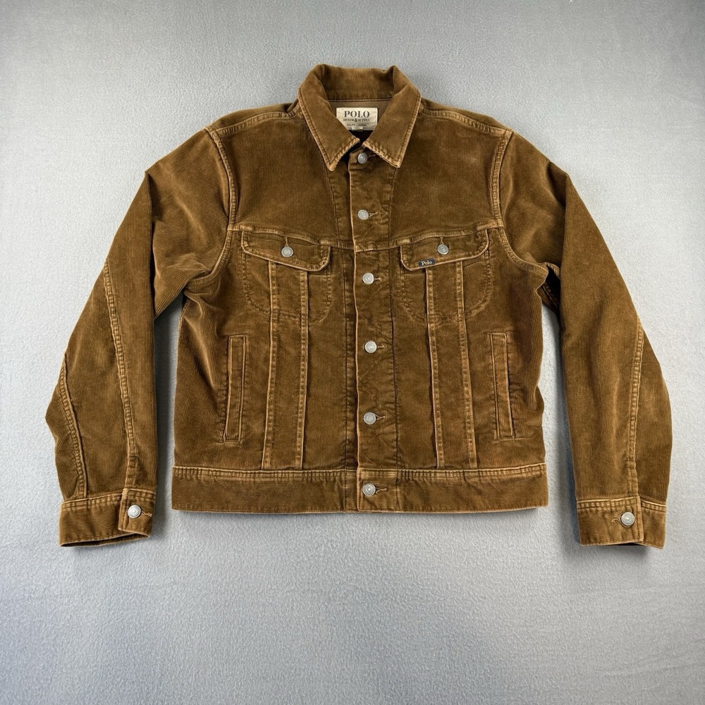 Polo Denim Supply Ralph Lauren Mens Medium Brown Stretch Corduroy Trucker Jacket